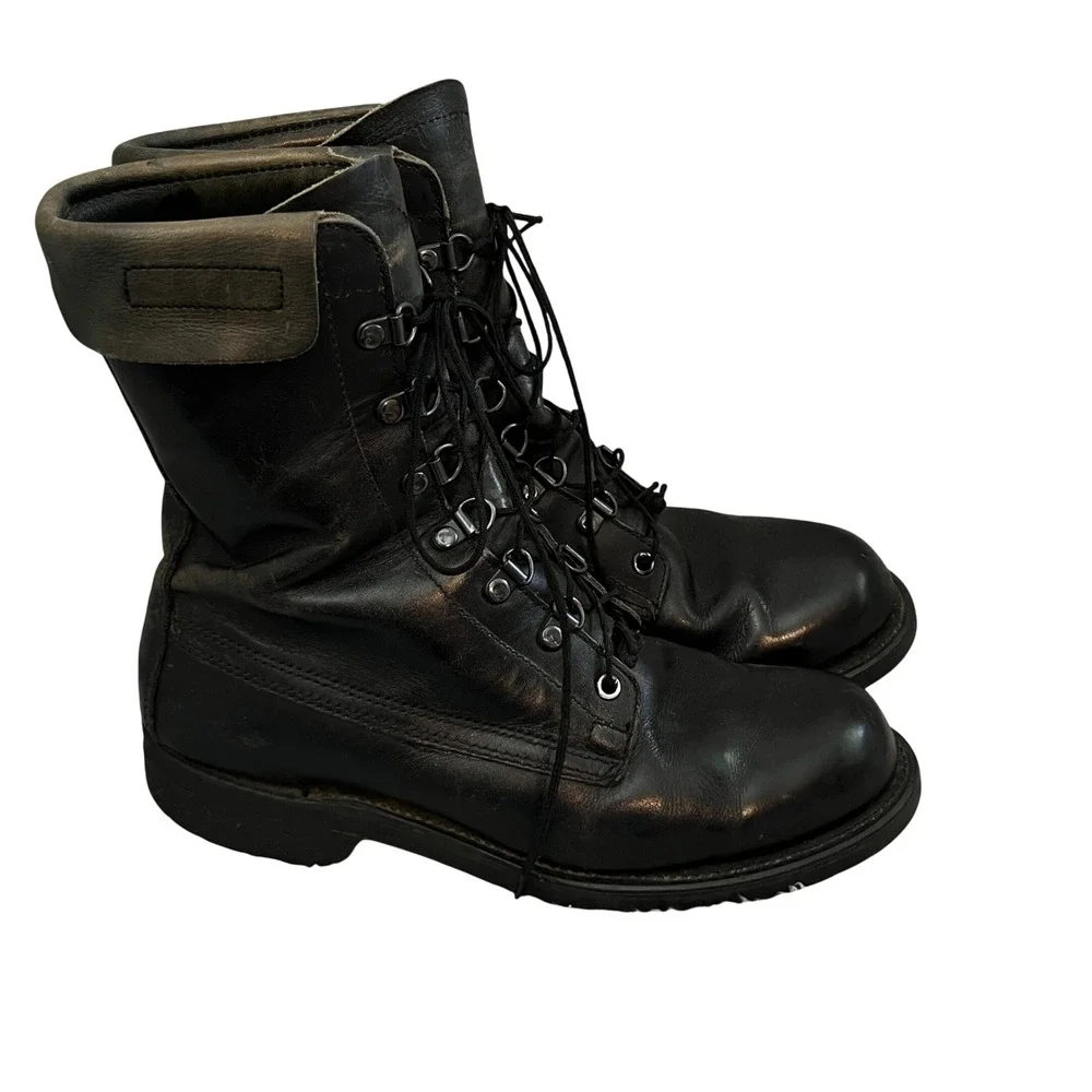 VTG‎ US Military Combat Boots Mens 7.5 EE Black Leather 1989 DPSC Biltrite Sole